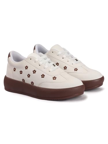 Image of TRYME Floral Platform Sneakers for Women | Lightweight Lace-Up Casual Shoes for College, Travel