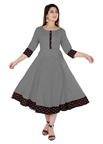 Image of Cotton Plain Black Parinted Lace Border Anarkali Dress Kurtis for Women - Not a Set with Dupatta or Pant