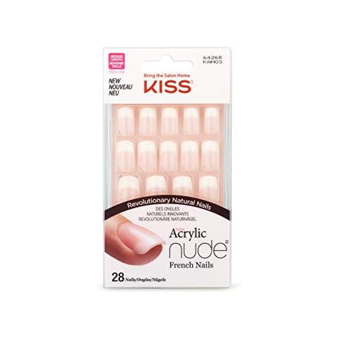 KISS Salon Acrylic French Nude Collection, Cashmere, Medium Length Nude Fake Nails, Includes False Nails, Nail Glue, Nail File, and Manicure Stick, 28 Count (Pack of 1) Cover