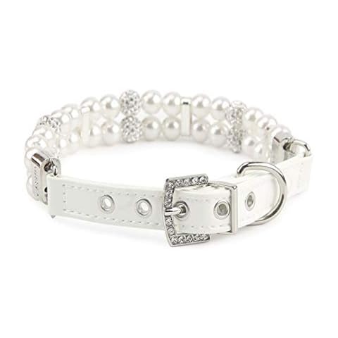 Weryffe Kleine Hund Faux Perle Kragen Halskette einstellbare Kristall Strass Charm Kragen Cover