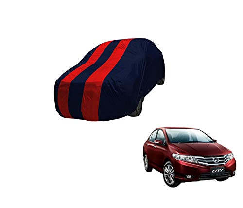 Image of Auto Hub Car Cover Compatible with City (Model : 2008-2019) with Mirror Pocket,Triple Stitched, Weather Proof, City Car Cover- Navy-Red