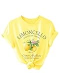 SOLY HUX Women's Lemon Shirts Short Sleeve Crew Neck Graphic Tees Summer T-Shirt Vacation Tops Yellow Graphic Large