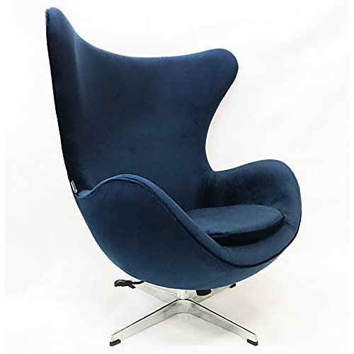 Poltrona EGG tecido veludo azul marinho base alumínio com relax -...