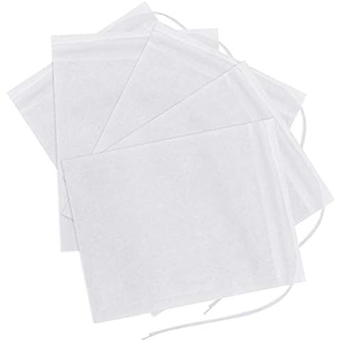 Focenat 100Pcs Disposable Tea Filter Bags Tea Infuser Paper Natural Empty Tea Bags Biodegradable Tea Infuser Bags Drawstring Seal Tea Bag for Loose Tea and Coffee, White, 6 x 8cm Cover