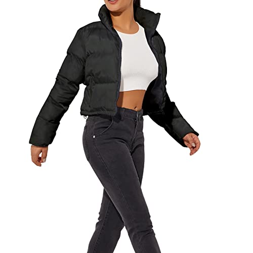 Hujoin – Manteau court matelassé chaud et léger pour femme, noir, Small – vue 2