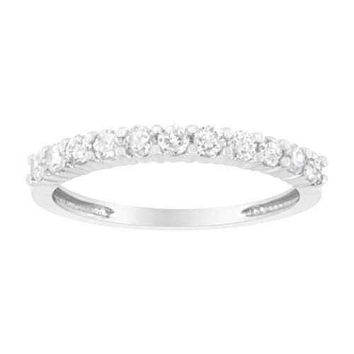 Haus of Brilliance .925 Sterling Silver 1/2 cttw Shared Prong-Set Brilliant Round-Cut Diamond 11 Stone Band Ring (I-J Color, SI2-I1 Clarity) - Size 8