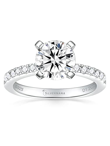 SILVERNANA Moissanite Engagement Ring Sterling Silver Rings with 18K White Gold Plated D Color VVS1 Lab Created Diamond Promise Ring Wedding Rings for Women