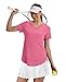 Summer Tops for Women 2026 Short Sleeve Workout Clothes Athletic Shirts Pilates Outfits Camisetas Deportivas para Mujer V Neck Red Pink L