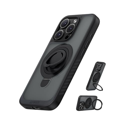 Anker Magnetic Ring Stand for iPhone 14 Pro Max Case, Silicone Finger Ring Grip Stand Holder, Military Grade Drop Tested, Compatible with MagSafe, Built in Kickstand, Soft Edge Anti-Fingerprint, Black