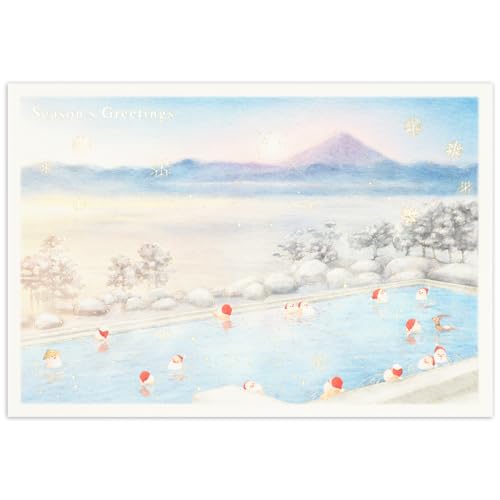 ミニサンタ グリーティングライフ クリスマス カード 3枚セット 和風 温泉 日の出 SJ-76-AM