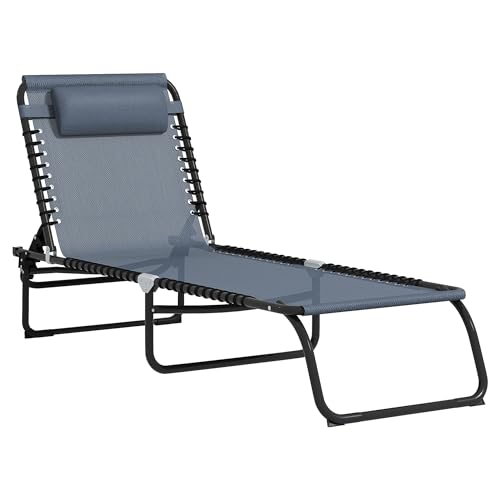 Outsunny Tumbona Plegable y Ajustable de 4 Posiciones Silla Reclinable de Jardín con Sistema de Cordones para Exterior Marco Acero 197x58x30 cm Gris