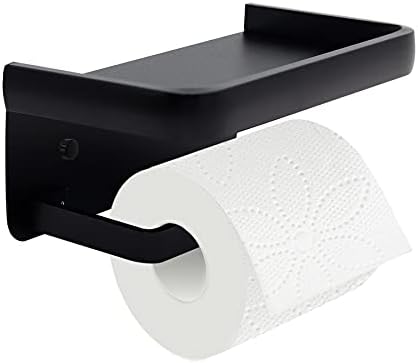 Jnnicong Toilet Roll Holder With Shelf, Black Toilet Paper Holder, Toilet Roll Holder Wall MountedBathroom Adhesive Toilet Paper Holder SUS 304 Stainless Steel Modern Paper Towel Holder.