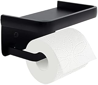 Jnnicong Toilet Roll Holder With Shelf, Black Toilet Paper Holder, Toilet Roll Holder Wall MountedBathroom Adhesive Toilet Paper Holder SUS 304 Stainless Steel Modern Paper Towel Holder.