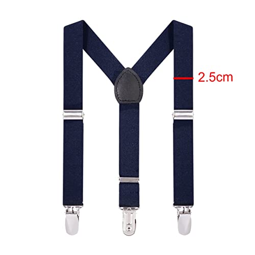 JZK 2x Black and navy blue kids boys adjustable suspenders braces for kids 2-6 years old of height 90-130cm, 3 clips elastic suspenders for kids, children suspenders for boys3