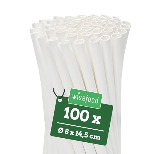 Wisefood Lot de 100 pailles en papier, 15 cm, diamètre : 8, blanches, alternatives, sans plastique, pour anniversaire, mariage, bricolage : cocktails, boissons gazeuses, eau, limo et bio