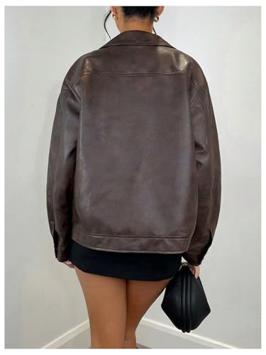 WDIRARA Women's Zip Up PU Leather Jacket Long Sleeve Motorcycle Jacket Outerwear2