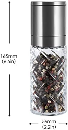 Vzaahu Salt and Pepper Grinder Shakers, 2 Set Stainless Steel, Refillable Adjustable Coarseness, with Non-Corrosive Ceramic Glass Body