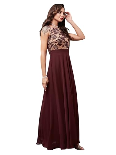Image of Miss Chase Women's Round Neck Sleeveless Floral Lace Fit & Flare Maxi Dress