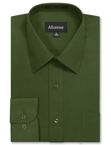 Allsense Men's Regular-Fit Long-Sleeve Dress Shirt, Dark Olive Green, X-Large