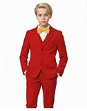 Yanlu Toddler Boy 5-Piece Slim Fit Suit Tuxedos for Kids Youth Ring Bearer OutfitFormal Dress Clothes Red Wedding Guest Outfit Size 3