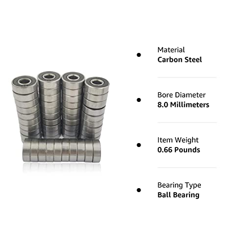 50 Pcs 608-2Rs Skateboard Bearing, 8X22X7, Sealed #TOP4