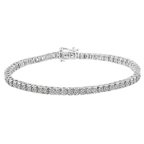 Haus of Brilliance .925 Sterling Silver Diamond Square Frame Miracle-Set Tennis Bracelet (1 cttw, I-J Color, I3 Clarity) - Size 7.5"