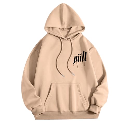 Pullover Hoodies for Men - Letter Print Casual Drawstring Oversized Sweatshirt - Trendy Sweaters Loose Fit Fall Tops4