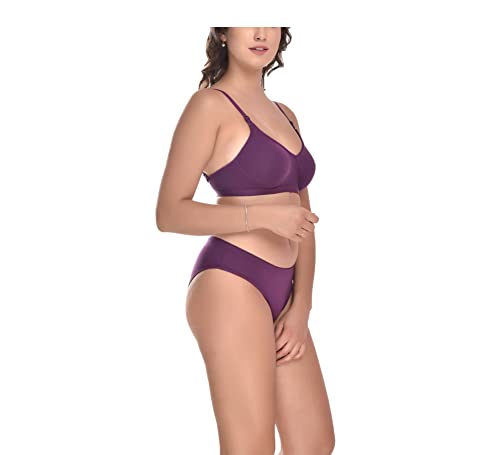 Image of Elina Women's Full Coverage Non Padded with Detachable Strap Cotton Hosiery Bra and Panty Set (Lovia Set)