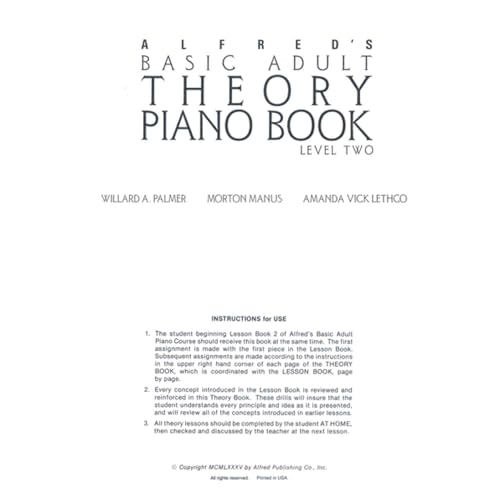 Alfred's Basic Adult Theory Piano Book Level Two