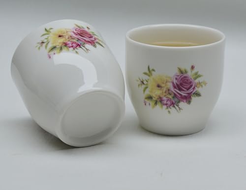 Image of Porcelain Teacup, 5oz Cups Painted Flowers Coffee Tea Water Pot Ceramic Kettle Tea pot Accessories (cup*4)