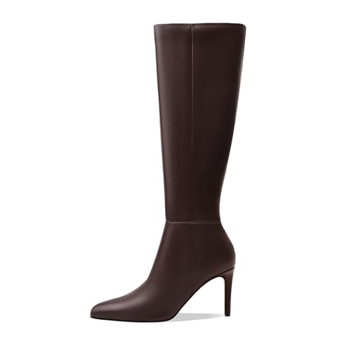 Image of Women's Knee High Boots Women Mid Heel Pointed Toe Tall Boots for Women High Heel Side Zipper with Buckle Bow Knots Long Boots for Fall Winter for Fall Winter