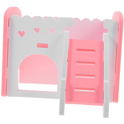 小房子 小動物用 ハウス チンチラ 寝室 木製 隠れ家 遊び場付き ピンクカラー ペット用 豚鼠 ラット対応