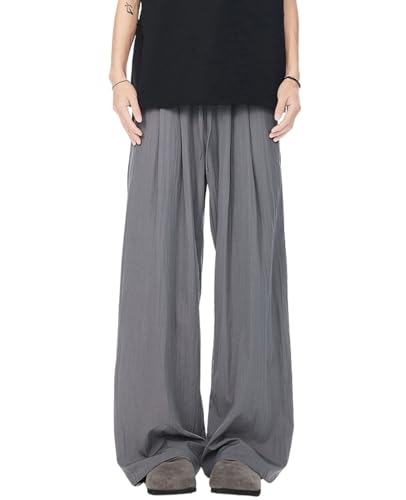 Mens Linen Pants High Waisted Wide Leg Trousers Casual Drawstring Baggy Sweatpants Beach Yoga Pants