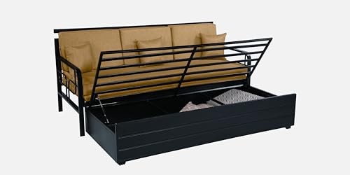 Image of 3 Seater Metal Sofa Cum Bed with Hydraulic Storage | Sofa Set for, Living Room, Bedroom, Guest Room| King Size Convertible Sofa Bed Comfortable Seating & Sleeping |King Size (Camel & Black)