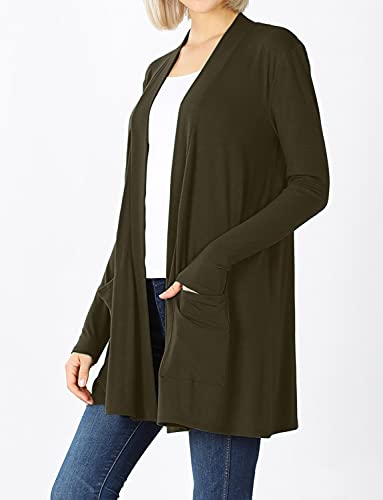 Image of Women's Open Front Cardigan Long Sleeve with Pockets Casual Outwear