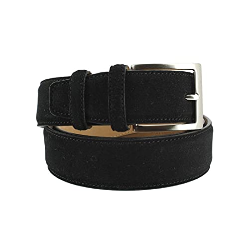 Robert Charles. Ceinture en daim. surpiquée, Cuir. Noir - Uni - FABRIQUE EN ITALIE. L : 92-100cm