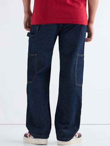 Image of Bewakoof Men Mid Rise Denim Solid Straight Fit Jeans|Straight Fit Jeans - Regular Fit | Classic Denim Pants | Everyday Casual