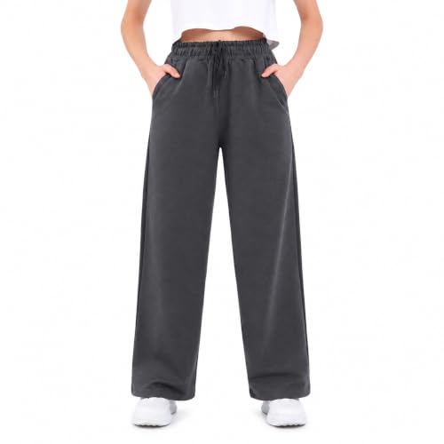 Comeor Pantalon de Jogging pour Femme - Pantalon de Sport Long en Coton - Pantalon de survêtement Ample avec Taille élastique et Jambe Droite, Gris foncé, XL