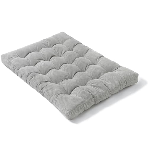 bananair   Futón Japonés Enrollable para 2 Personas, Cómodo y Grueso, Relleno de Espuma   Tela de Pana Ancha Suave y Elegante   Incluye Correas, Colchón Plegable Práctico (160x200 cm, Gris Claro)