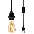 Plug in Hanging Light Kit, Industrial Pendant Lighting Fixture, E26 E27 Retro Hanging Lights with Plug in Cord, 19.69 FT Cord with On/Off Switch Hanging Lamp Fixture for Living Room Bedroom
