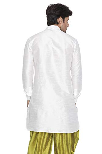 Image of Vastramay Men's Gold Curved Shape Pathani Style Silk Cotton Kurta - Mid-Length with Buttoned Cuff, Soft & Comfortable Ethnic Wear