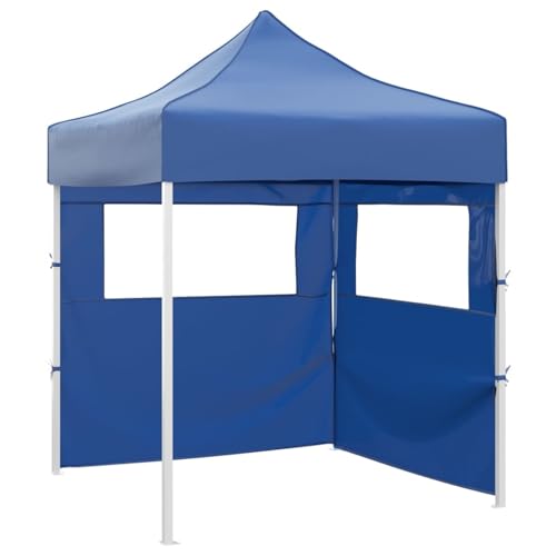Gecheer Tente de Réception Pliable avec 2 Parois 2x2 m Acier Bleu Tonnelle de Jardin, Gazebo Pavillon Extérieur Belvédère pour Camping, Festival, Fête, Marriage, BBQ, Terrasse, Plage