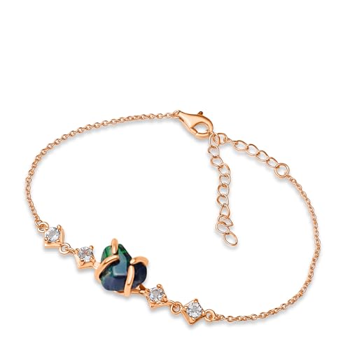 Raw black opal Chain Bracelet Birthstone Gift for Her on Valentine's Birthday Christmas Anniversary Mother's day solid sterling silver real gold plated Uniquelan Jewelry (black-opal, rose-gold)