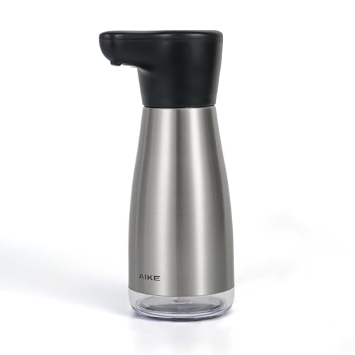 AIKE Automatic Soap Dispenser, 420ml Rechargeable Stainless Steel Liquid Dispenser with Adjustable Output, Model AK1337