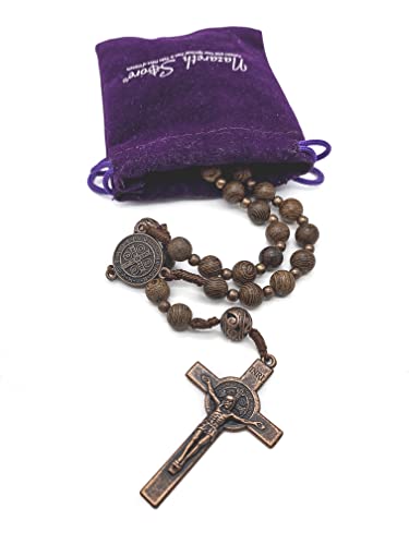 Nazareth Store Sacred St Benedict Wood beads Rosary Solid Wooden Beaded Necklace & Metal Glory Beads Catholic Cross Crucifix4