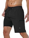 Vogyal Mens Swim Trunks with Compression Liner Zipper Cargo Pockets Bathing Suit 9 Inch Quick-Dry Swimming Shorts, Black, X-Large
