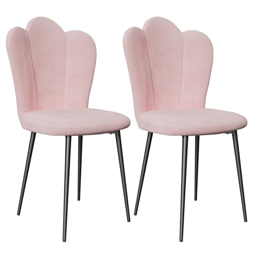 ARunThLana Set di 2 Poltrona in velluto, schienale a petali, sedia da cucina con gambe in metallo, sedie da sala da pranzo, sedia relax, per soggiorno, camera da letto,rosa