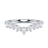 THELANDA Simulated Diamond Sterling Silver Slight V Shape 3-Prong Set Eternity Matching Ring Wedding Band (10)