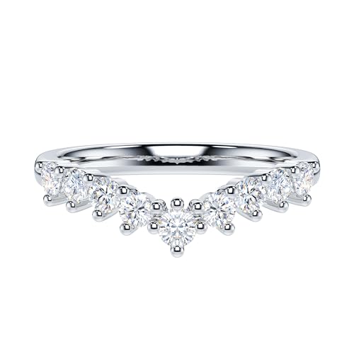 THELANDA Genuine Moissanite or Simulated Diamond Sterling Silver Slight V Shape 3-Prong Set Eternity Matching Ring Wedding Band