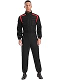 Kvysinly Race Car Driver Costume for Men Racing Jumpsuit Racing Suit Halloween Cosplay Outfit Zipper Mechanic Coveralls Black XX-Large